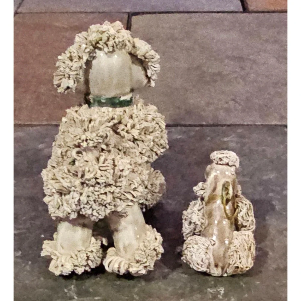 Vintage Spaghetti‎ Poodle Dog Figurines Beige Porcelain Japan